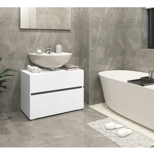 Wisla -meuble Sous Vasque Avec 1 Tiroir + 1 Rabat En Aggloméré Blanc 80 Cm