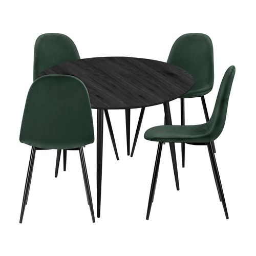 Monza-set De Table Ronde 100 Cm Et 4 Chaises En Vert / Noir