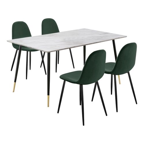 Monza-ensemble Table à Manger 160 Cm Et 4 Chaises En Vert / Noir / Marbel / Doré
