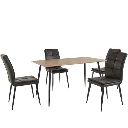 Dino-ensemble Table à Manger 140 Cm Et 4 Chaises Aspect Chêne Anthracite