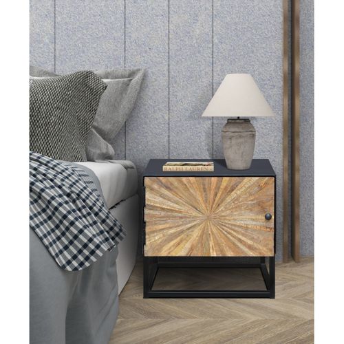 Madira-table De Chevet Avec 1 Porte En Bois De Manguier Noir