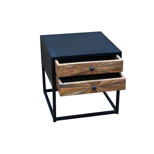 Madira-table De Chevet Avec 2 Tiroirs En Bois De Manguier Noir