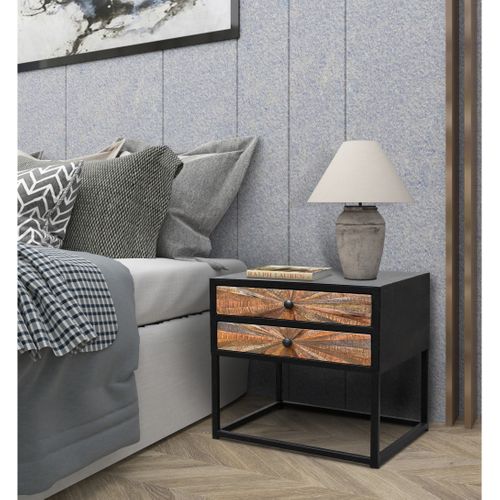 Madira-table De Chevet Avec 2 Tiroirs En Bois De Manguier Noir