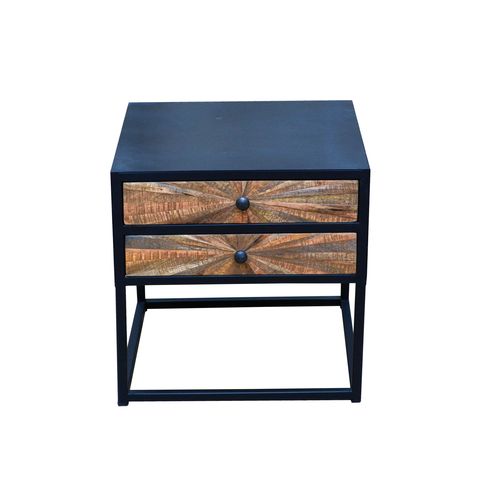 Madira-table De Chevet Avec 2 Tiroirs En Bois De Manguier Noir