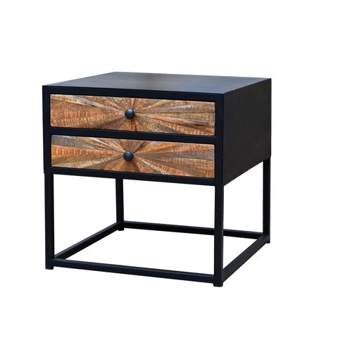 Madira-table De Chevet Avec 2 Tiroirs En Bois De Manguier Noir