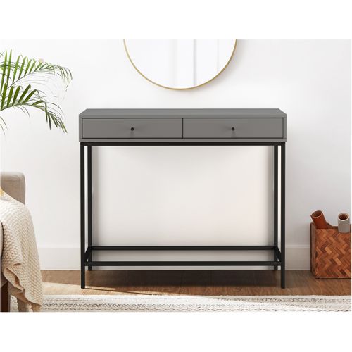 Celine - Table Console Avec 2 Tiroirs En Mélaminé Gris