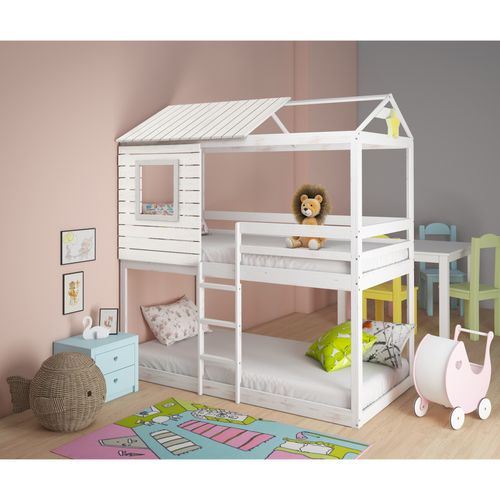 Deer-maisonnette Avec Lits Superposés 90x200 Cm En Pin Blanc