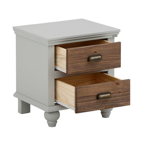 Hanna-table De Chevet Avec 2 Tiroirs En Mélaminé Gris Marron