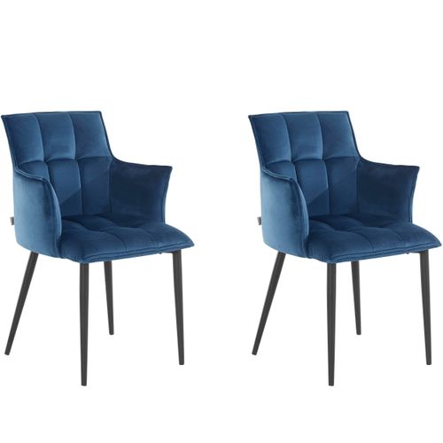 Marcia-lot De 2 Chaises De Salle à Manger Rembourrées En Velours Bleu