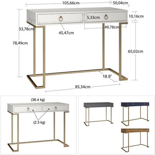 Camila - Bureau Avec 2 Tiroirs En Mélaminé Blanc