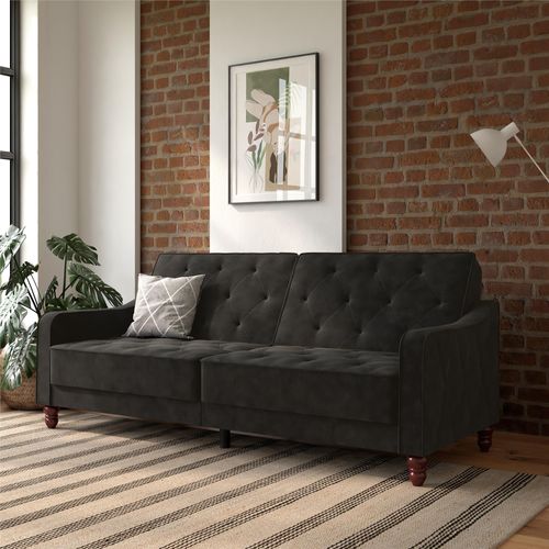 Vintage Tufted-canapé-lit 3 Places En Gris Velours