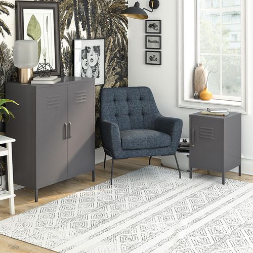 Bout De Canapé Avec 1 Porte En Métal Gris Graphite