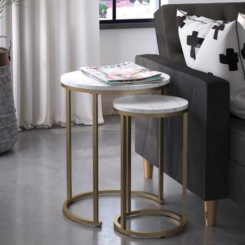 Amelia - Tables Gigognes En Mdf Blanc Marbre