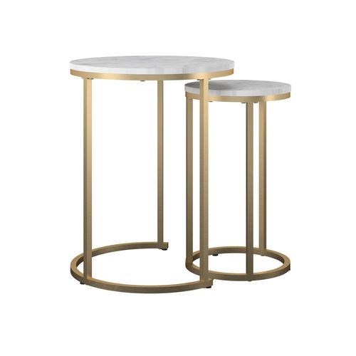 Amelia - Tables Gigognes En Mdf Blanc Marbre