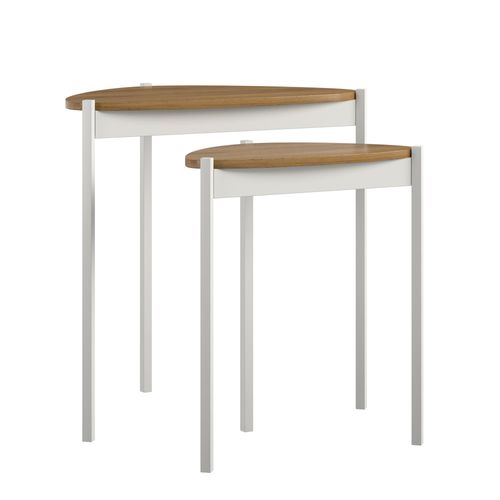 Tallulah-tables Gigognes En Mdf Noyer Et Cadre En Métal Blanc