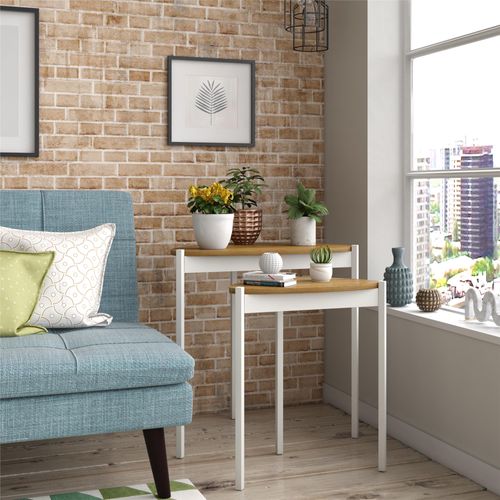 Tallulah-tables Gigognes En Mdf Noyer Et Cadre En Métal Blanc