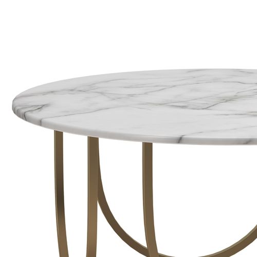 Gwyneth - Table Basse En Mdf Marbre Blanc Et Structure En Métal Laiton