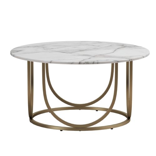 Gwyneth - Table Basse En Mdf Marbre Blanc Et Structure En Métal Laiton