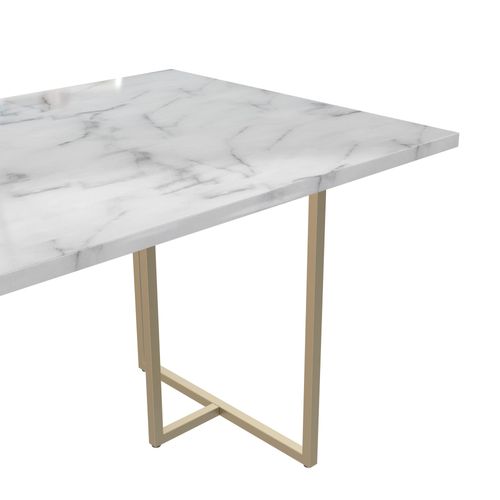 Astor - Table à Manger En Effet Marbre Blanc 8 Personnes L160