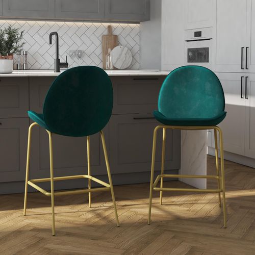Astor-tabouret De Bar Rembourré En Velours Vert Avec Pieds En Laiton