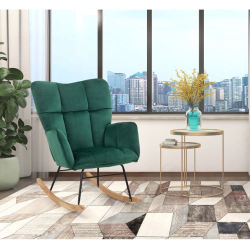 Elza - Fauteuil à Bascule En Velours Vert