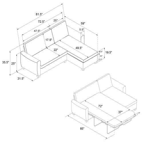 Noah-canapé Convertible 3 Places Avec Chaise Longue En Simili Cuir Noir