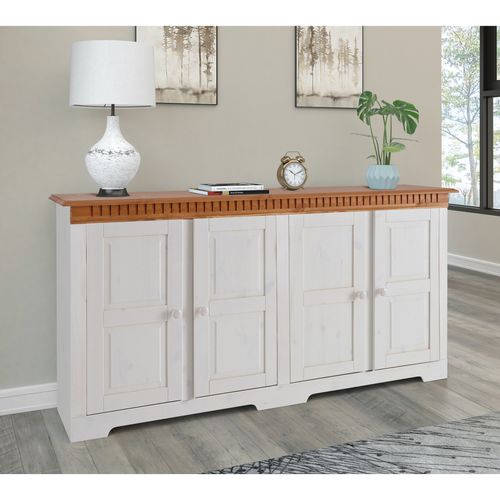 Lisa - Buffet Avec 3 Portes En Pin Laqué Blanc