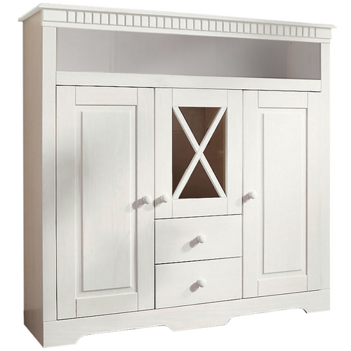 Lisa - Buffet Avec 3 Portes 2 Tiroirs En Pin Teinté Blanc