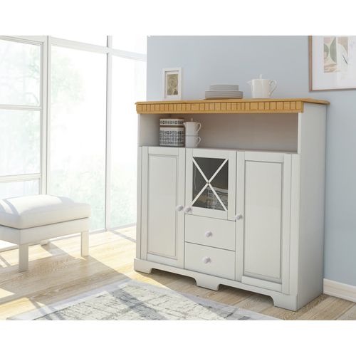 Lisa - Buffet Avec 2 Portes 3 Tiroirs En Pin Teinté Blanc