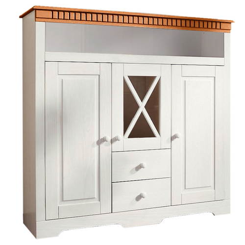 Lisa - Buffet Avec 2 Portes 3 Tiroirs En Pin Teinté Blanc