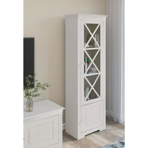 Lisa - Vitrine Avec 1 Porte + 1 Porte En Pin Blanc