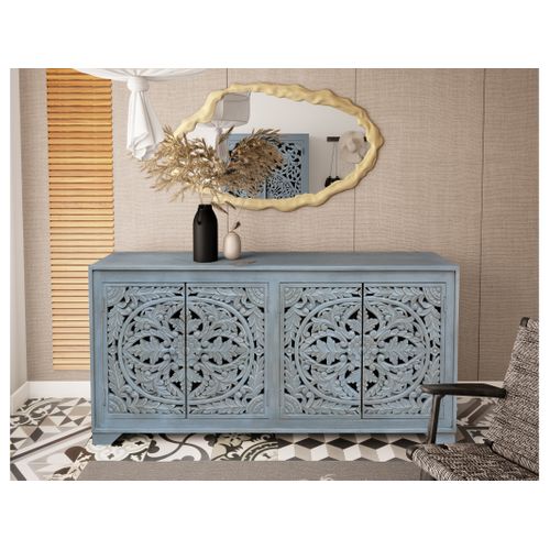 Kalita-buffet Avec 4 Portes En Bois De Manguier Gris