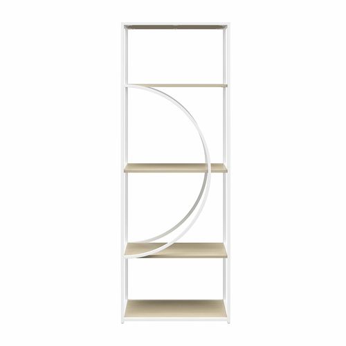 Cambridge-bibliothèque Avec Étagères En Chêne Clair Et Cadre En Métal Blanc