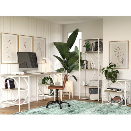 Cambridge-bibliothèque Avec Étagères En Chêne Clair Et Cadre En Métal Blanc