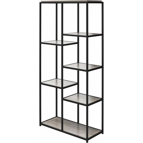 Quincy - Bibliothèque 5 Étagères En Effet Chêne Gris Et Cadre Métallique Noir