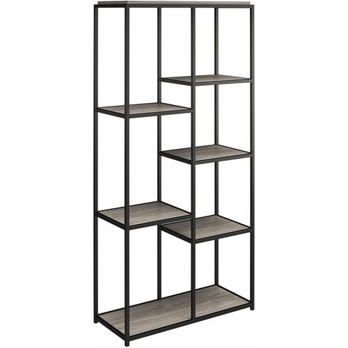 Quincy - Bibliothèque 5 Étagères En Effet Chêne Gris Et Cadre Métallique Noir