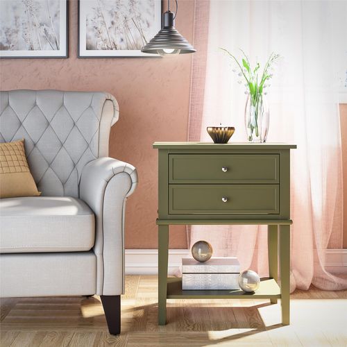 Franklin - Table D’appoint Avec 2 Tiroirs En Mélaminé Vert Olive