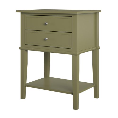 Franklin - Table D’appoint Avec 2 Tiroirs En Mélaminé Vert Olive