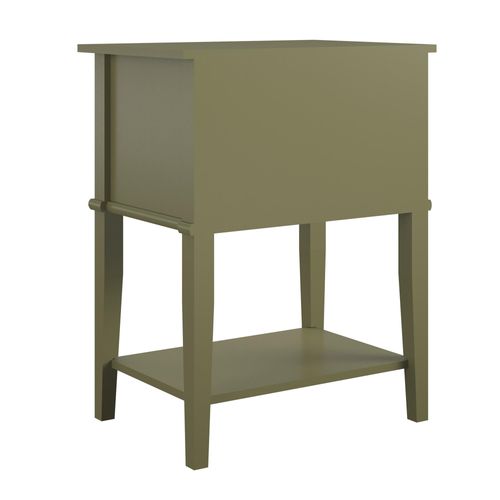 Franklin - Table D’appoint Avec 2 Tiroirs En Mélaminé Vert Olive