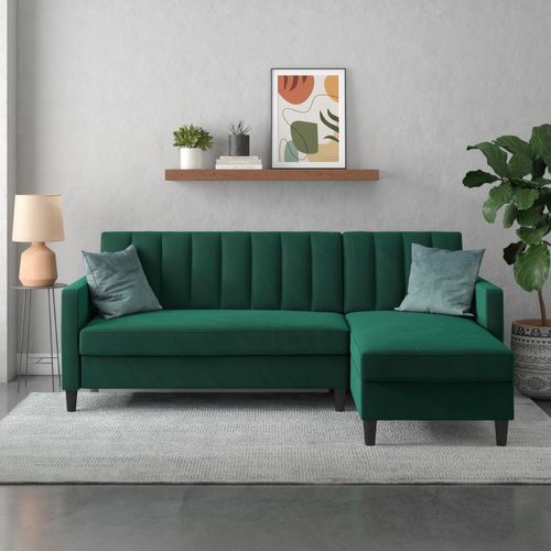 Celine - Canapé-lit 3 Places Avec Rangement En Velours Vert Foncé