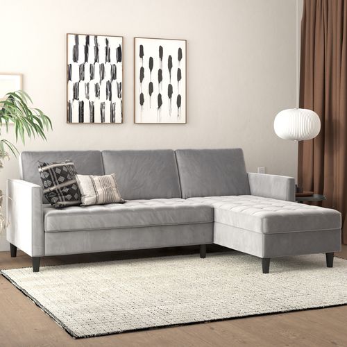 Presley - Canapé-lit 3 Places Avec Rangement En Velours Gris