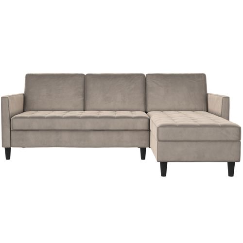 Presley - Canapé D'angle 3 Places Avec Rangement En Velours Gris
