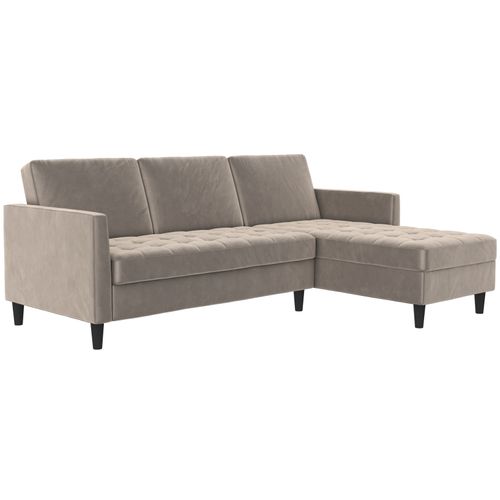 Presley - Canapé D'angle 3 Places Avec Rangement En Velours Gris