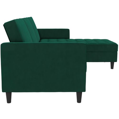 Presley - Canapé D'angle 3 Places Avec Rangement En Velours Vert Foncé