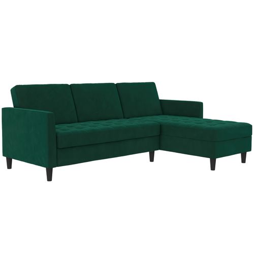 Presley - Canapé D'angle 3 Places Avec Rangement En Velours Vert Foncé