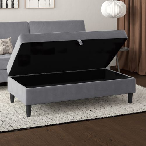 Presley - Pouf Avec Rangement En Velours Gris