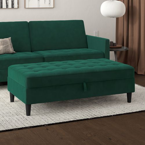 Presley - Pouf Avec Rangement En Velours Vert Foncé