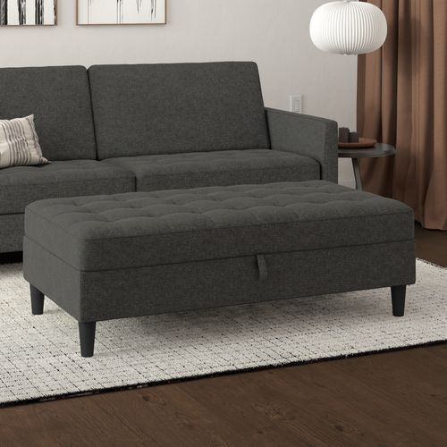 Presley - Pouf Avec Rangement En Lin Anthracite