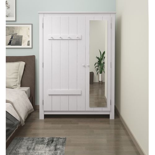 Bertram-armoire En Bois De Pin Avec Porte Miroir En Blanc