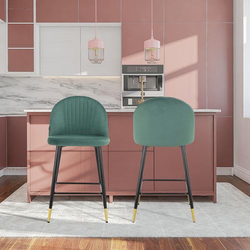 Marlis-lot De 2 Tabourets De Bar En Velours Vert Foncé